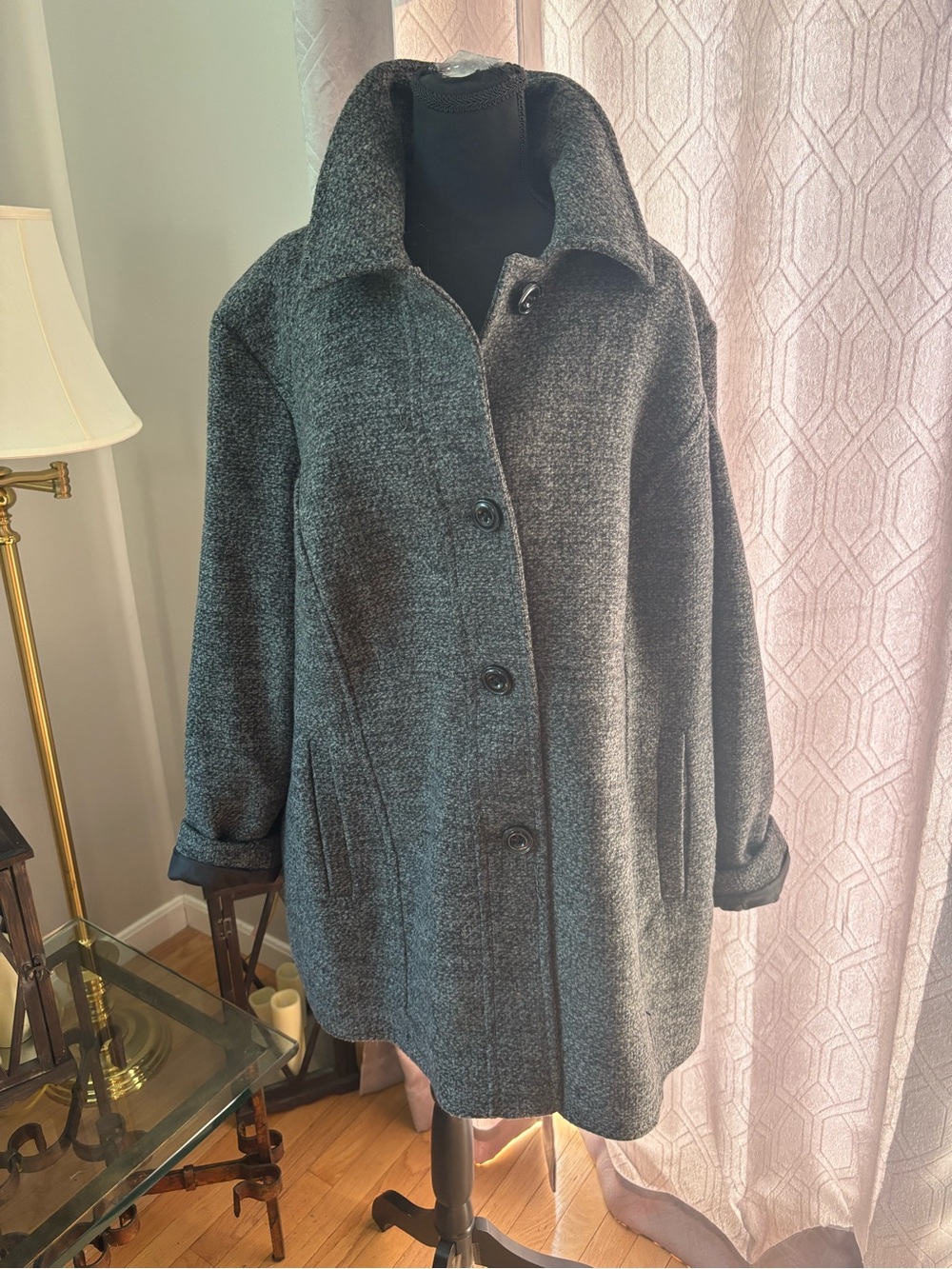London Fog Women's Charcoal Textured Single-Breasted Pea Coat - Picture 2 of 11